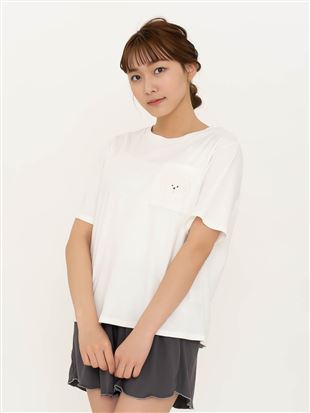 綿スムースビションフリーゼ刺繍Tシャツ｜トップス