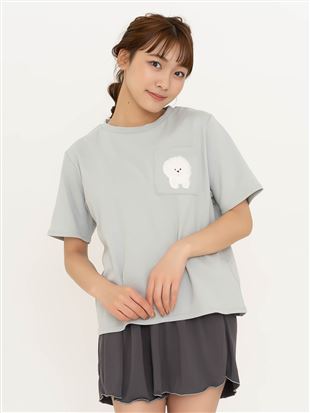 綿スムースビションフリーゼ刺繍Tシャツ｜トップス