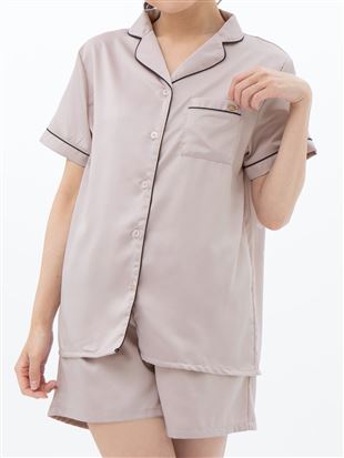 ヴィンテージ風サテンパジャマ(半袖×1分丈パンツ)｜パジャマ
