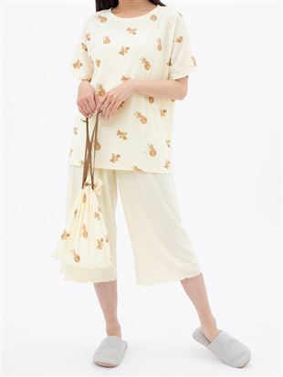くま柄巾着付きパジャマ(半袖×7分丈パンツ)｜