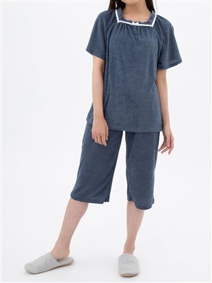 衿元スクエアパイルパジャマ(半袖×7分丈パンツ)｜パジャマ