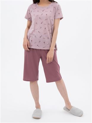 ガーリー柄天竺パジャマ(半袖×5分丈パンツ)｜パジャマ