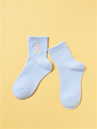 [キッズ]綿混ユニコーン刺繍アメリブくるぶしソックス｜キッズソックス(子供用靴下)