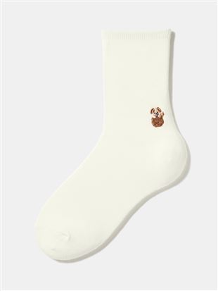 [ちょうどいい靴下]クッキーワンコ刺繍温調ソックス16cm丈｜クルーソックス