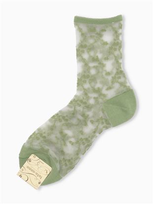 花つた柄シースルーソックス16cm丈|クルーソックス