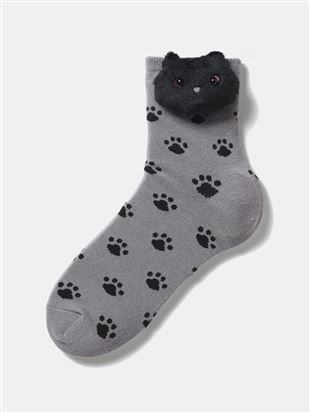 綿混黒猫マスコット付きソックス15cm丈|