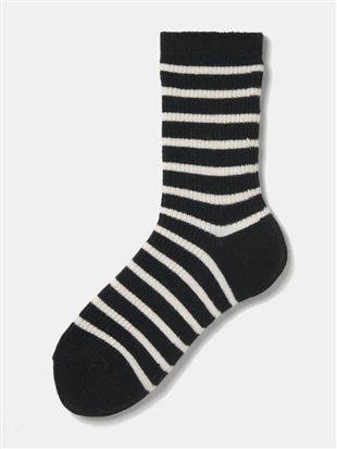 カシミヤ混ボーダー柄リブソックス19cm丈|