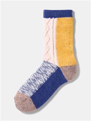カシミヤ混大ブロック柄ソックス19cm丈|クルーソックス