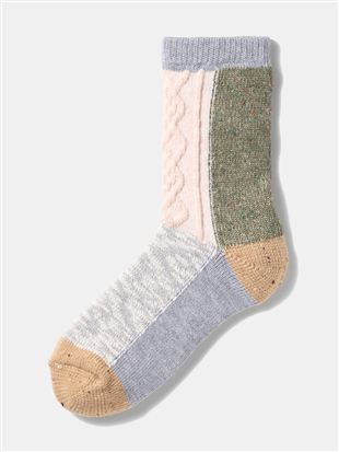 カシミヤ混大ブロック柄ソックス19cm丈|クルーソックス