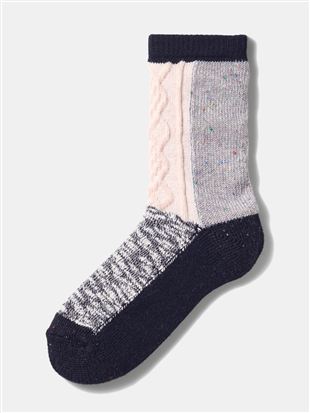 カシミヤ混大ブロック柄ソックス19cm丈|クルーソックス