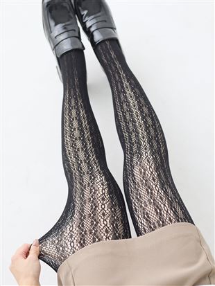 まるで素肌のようなフェイクタイツ80デニール 二重編み縦柄ラッセルタイツ風|