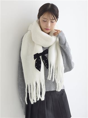 ベロアリボン付きビッグマフラー|