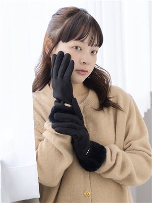 ワンポイントメタルチャーム付きスウェード風手袋|