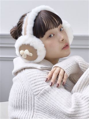 ニットリボン付きムートン風イヤーマフ|