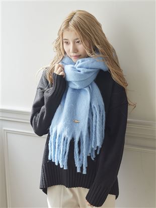 ワンポイントプレート付きビッグマフラー|マフラー・ティペット