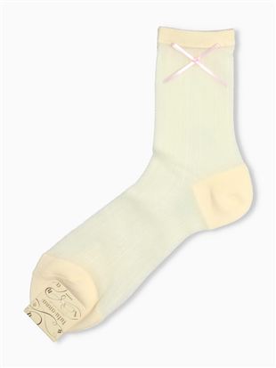 サテンリボン付きレース柄ソックス16cm丈|クルーソックス