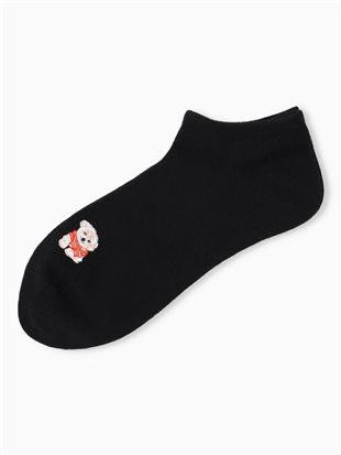 綿混おめかしわんこ刺繍くるぶしソックス|