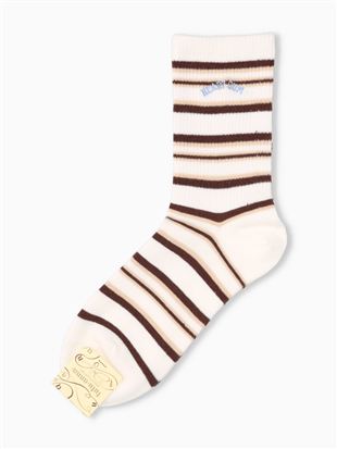 綿混ロゴ刺繍マルチボーダー柄アメリブソックス18cm丈|