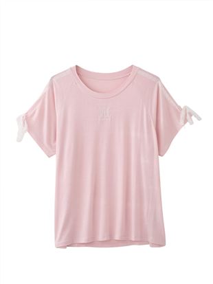 レーヨンレースリボンロゴ刺繍Tシャツ|