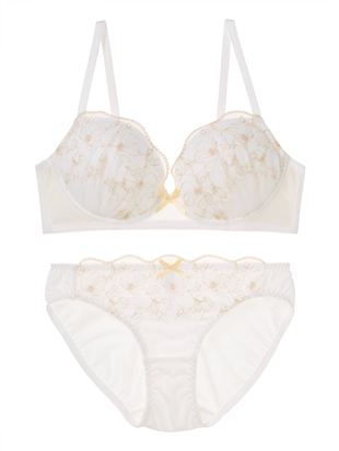 線書き花刺繍ノンワイヤーブラ&ショーツセット|ノンワイヤーのブラ&ショーツセット