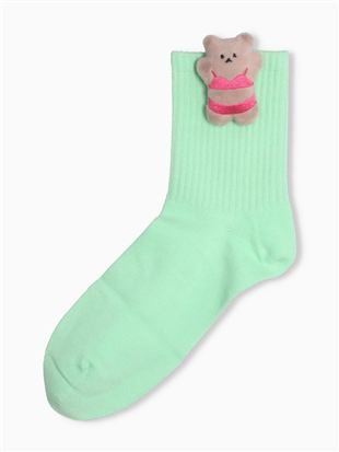 綿混日焼けアニマルマスコット付きソックス15cm丈|クルーソックス