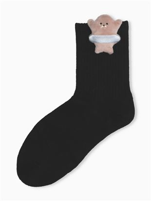 綿混日焼けアニマルマスコット付きソックス15cm丈|クルーソックス