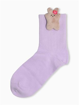 綿混日焼けアニマルマスコット付きソックス15cm丈|クルーソックス