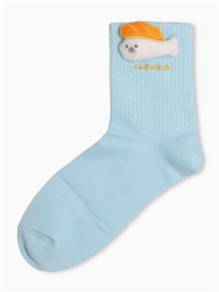 綿混お寿司アニマルマスコット付きソックス15cm丈|クルーソックス