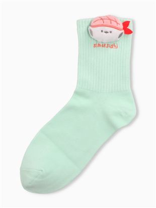 綿混お寿司アニマルマスコット付きソックス15cm丈|クルーソックス