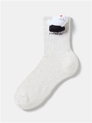 綿混お寿司アニマルマスコット付きソックス15cm丈|クルーソックス