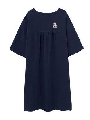 綿100%くま刺繍ダブルガーゼ湯上りワンピース5分丈|