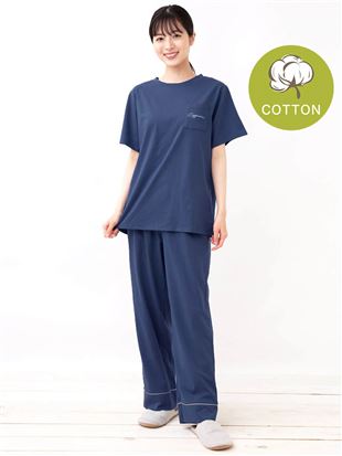 [ゆったり設計パジャマ]綿100％カプチーノロゴ刺繍天竺パジャマ(半袖×長ズボン)｜パジャマ