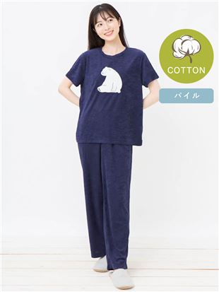 白くまワッペンパイルパジャマ(半袖×長ズボン)｜パジャマ
