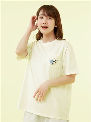 [リラっこティ]綿100％パンダ刺繍Tシャツ｜