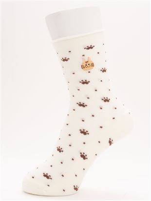 チュチュアンナの[ちょうどいい靴下]ねこ刺繍ドット柄温調ソックス14cm丈|119180