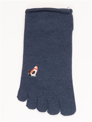 チュチュアンナの綿レーヨンシルク後ろ猫刺繍5本指くるぶしソックス|122001