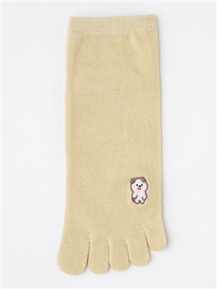チュチュアンナの綿混ワンポイント犬くま刺繍5本指くるぶしソックス|312114